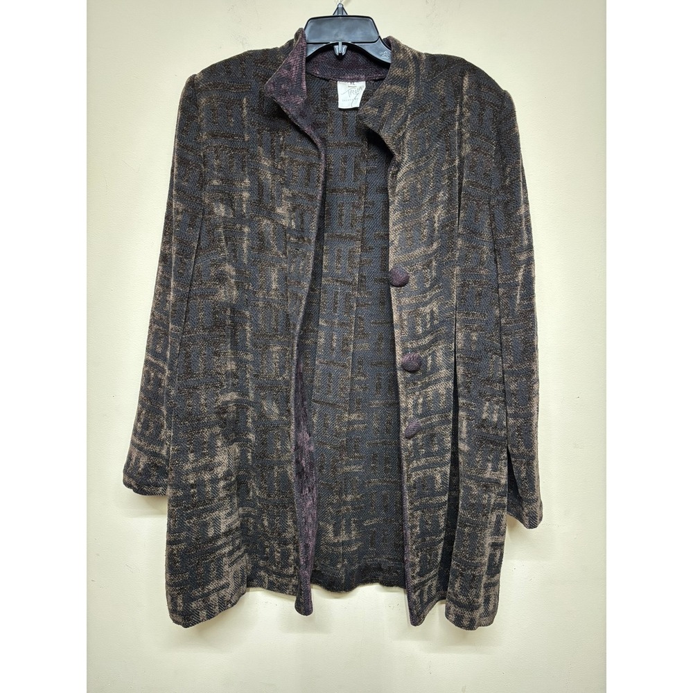 Tregan Womens XL Velvet‎ Textured Jacket Brown Purple Button Front Blazer Work